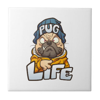 cartoon Pug Dog Met Boze Gezicht Dragen Een Beanie Tegeltje