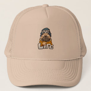 cartoon Pug Dog Met Boze Gezicht Dragen Een Beanie Trucker Pet