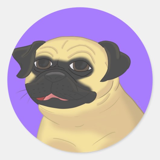 Cartoon Pug Face Ronde Sticker (Voorkant)