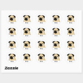 Cartoon Pug Face Ronde Sticker (Vel)