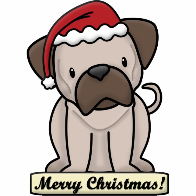 Cartoon Pug-kerstversiering Fotobeeldje Ornament (Voorkant)