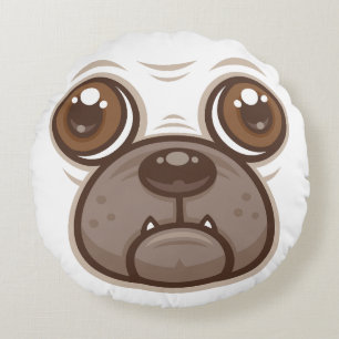 Cartoon Pug Mok Kop Hondengezicht Rond Kussen