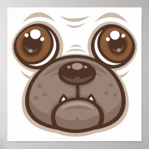 Cartoon Pug Mok Puggenhondengezicht Poster