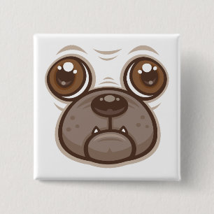 Cartoon Pug Mok Puppy Hondengezicht Vierkante Button 5,1 Cm