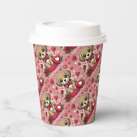 Cartoon puppy met Valentijnsdag harten Papieren Bekers (Links)