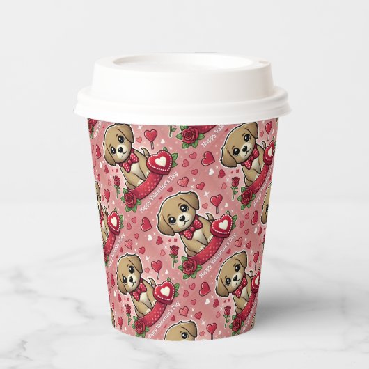 Cartoon puppy met Valentijnsdag harten Papieren Bekers (Voorkant)