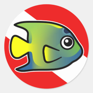 Cartoon Queen Angelfish Duikvlag Ronde Sticker