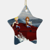 Cartoon Rafting Couple Keramisch Ornament (Rechts)