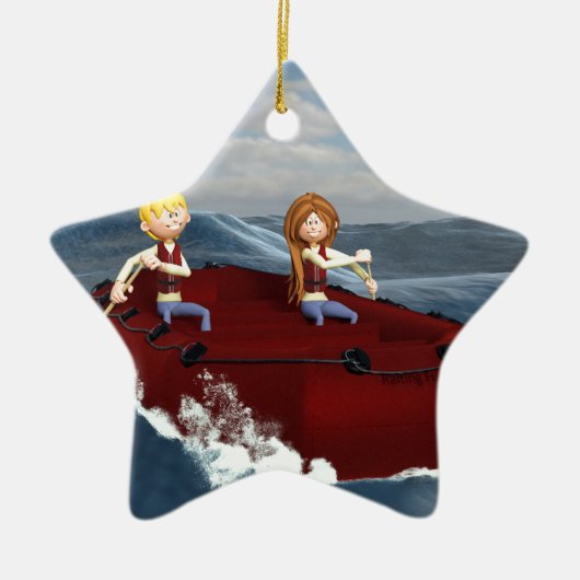 Cartoon Rafting Couple Keramisch Ornament (Voorkant)