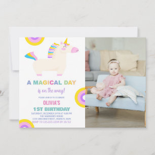 Cartoon Rainbow Unicorn Anniversaire Invitations p