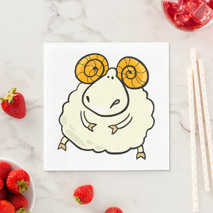 Cartoon Ram Schaap met Gekrulde Hoorns Servet