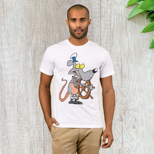 Cartoon Rat Piraten Kapitein Stuurboot T-shirt