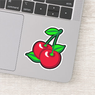 Cartoon Red Green Black Cherries Fruit Vector Art Sticker