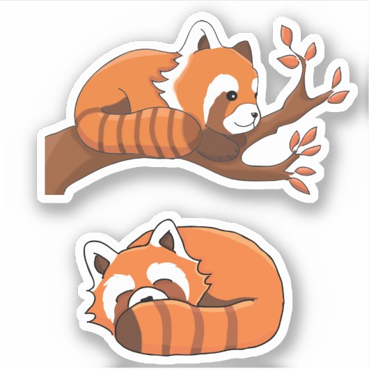 Cartoon Red Panda Slapen en in Tree Sticker (Voorkant)