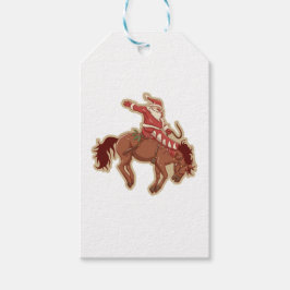 Cartoon red santa claus ryding op paard cadeaulabel