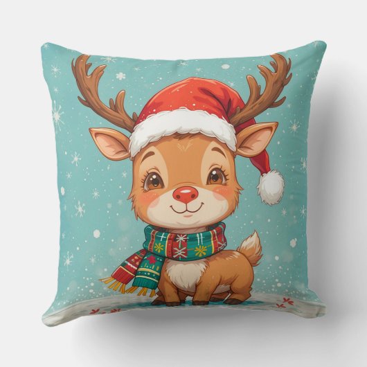 Cartoon rendier met kerstmuts kussen (Achterkant)