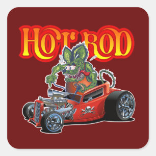 Cartoon retro hete stang vierkante sticker