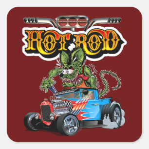 Cartoon retro hete stang vierkante sticker