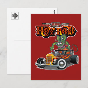 Cartoon retro hot rod briefkaart
