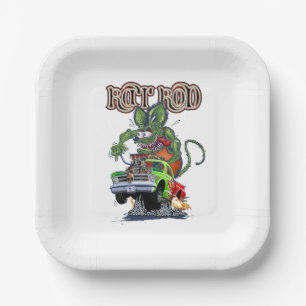 Cartoon retro rattenstaaf papieren bordje