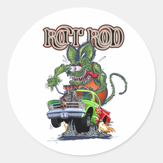 Cartoon retro rattenstaaf ronde sticker (Voorkant)
