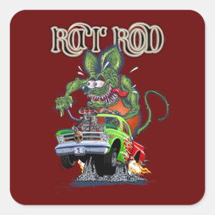 Cartoon retro rattenstaaf vierkante sticker