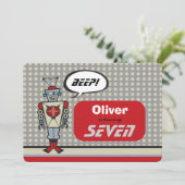 Cartoon Retro Robot Cute Kinder Boy Birthday Party Kaart (Staand voorkant)