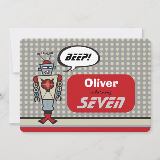 Cartoon Retro Robot Cute Kinder Boy Birthday Party Kaart (Voorkant)