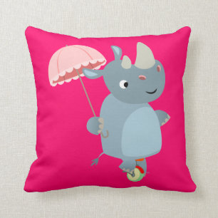 Cartoon Rhino avec parapluie sur le Coussin Unicyc