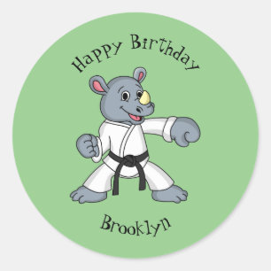 Cartoon rhino kung fu cartoon ronde sticker