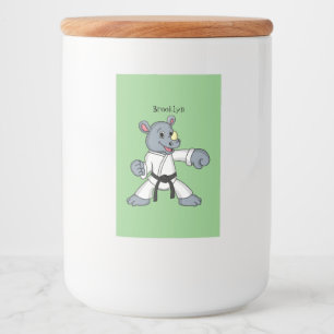 Cartoon rhino kung fu cartoon voedselcontainer etiket