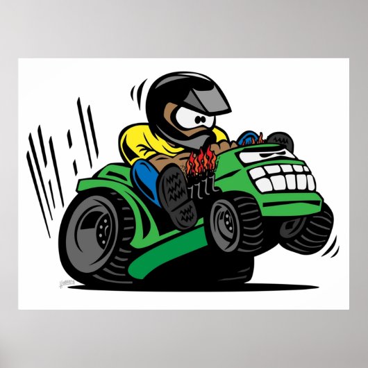 Cartoon Riding Lawnmower Tractor Poster (Voorkant)