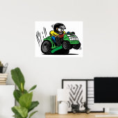 Cartoon Riding Lawnmower Tractor Poster (Thuiskantoor)