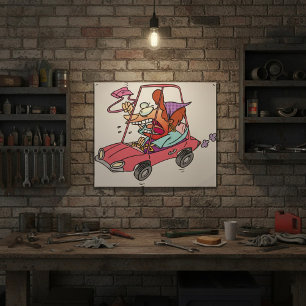 Cartoon Road Rage Woman Poster