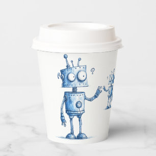 Cartoon Robot Coffee Cup - Tech Buddy To Go Papieren Bekers