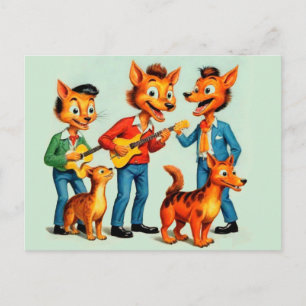 Cartoon Rockabilly Band Ansichtkaart Briefkaart