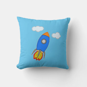 Cartoon Rocket and Clouds Kussen