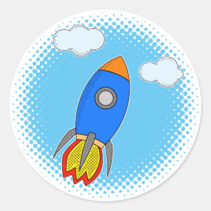 Cartoon Rocket in Blue Sky Halftones Ronde Sticker