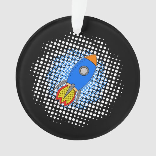 Cartoon Rocket met Halftones Melkweg Ornament (voorkant)