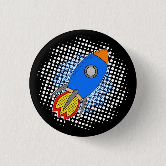 Cartoon Rocket met Halftones Melkweg Ronde Button 3,2 Cm (Voorkant)