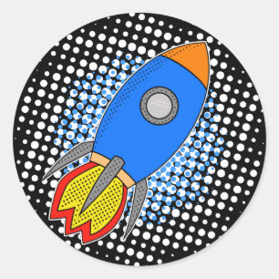 Cartoon Rocket met Halftones Melkweg Ronde Sticker