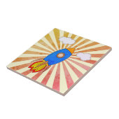 Cartoon Rocket Retro Sunset Decorative Tegeltje (Zijkant)