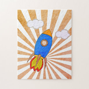 Cartoon Rocket Retro Sunset Legpuzzel