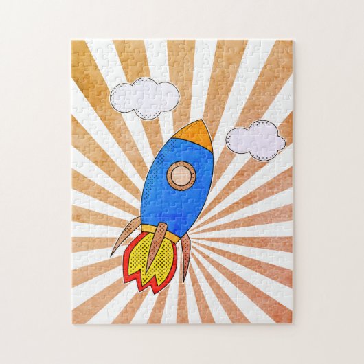 Cartoon Rocket Retro Sunset Legpuzzel (Verticaal)
