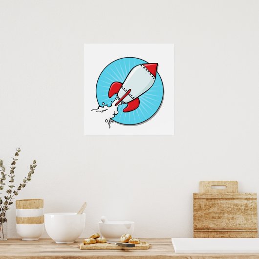 Cartoon Rocket Ship Design Poster (Keuken)