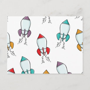 Cartoon Rocket Ship Pattern Briefkaart
