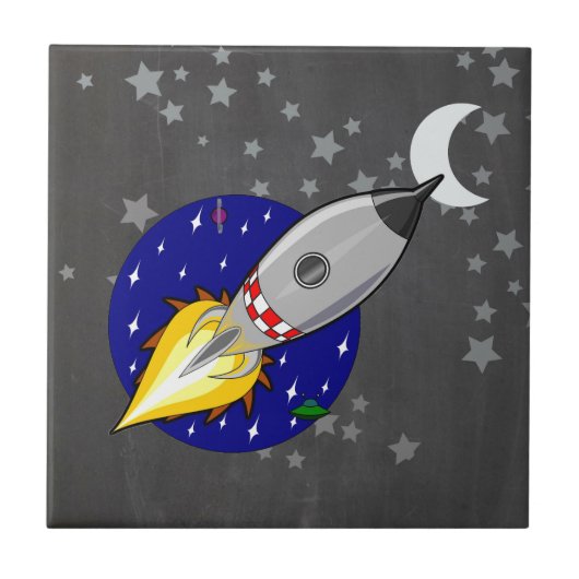 Cartoon Rocket Tegeltje (Voorkant)