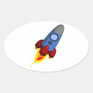 Cartoon Rocketship Ovale Sticker