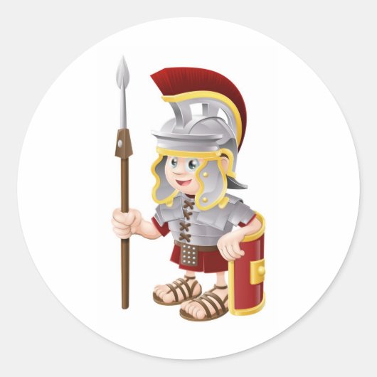 Cartoon Roman Soldier Ronde Sticker (Voorkant)
