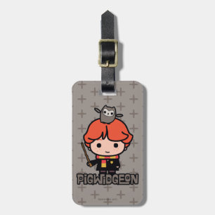 Cartoon Ron Weasley en Pigwidgeon Bagagelabel